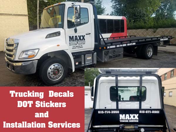 Print and cut DOT decals and vinyl lettering for trucks in Joliet, Shorewood, and Rockdale Illinois